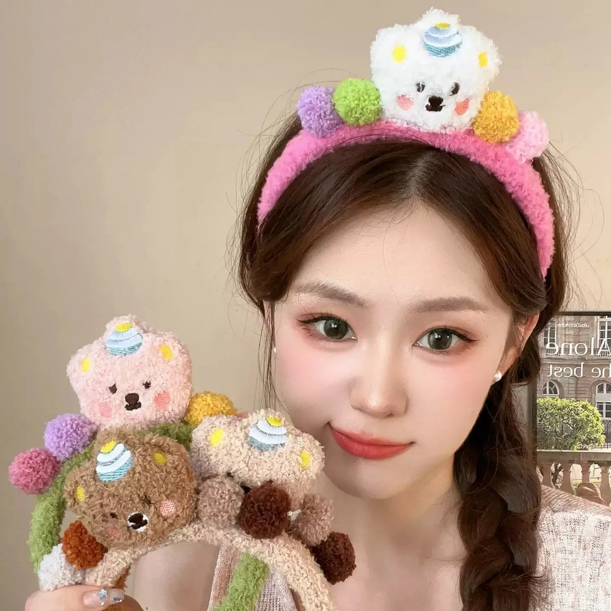 Cute Cartoon Plush Headband for Women – Funny Kawaii Hair Hoop, Soft Face Wash Headband for Skincare & Makeup, Premium Photo Prop Hair Accessory